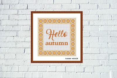 Hello autumn cross stitch orange ornament pattern