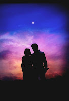 couple romance sunset love moments under blue sky