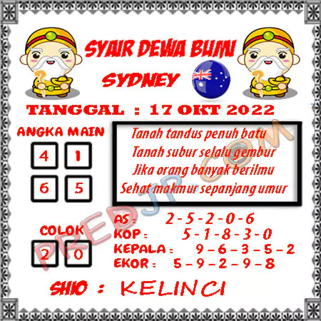 Prediksi Dewa Bumi Sdy Senin 17-Okt-2022