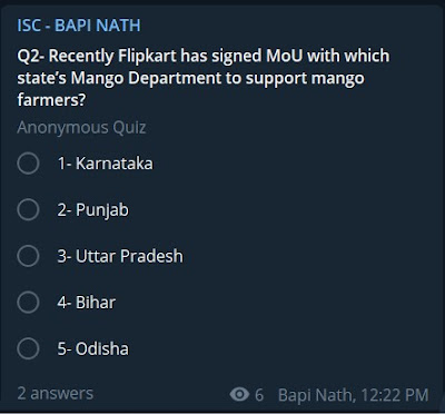 2-(1) Flipkart signs MoU with Karnataka State Mango Department to support mango farmers. फ्लिपकार्ट ने आम के किसानों का समर्थन करने के लिए कर्नाटक राज्य आम विभाग के साथ समझौता ज्ञापन पर हस्ताक्षर किया।