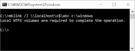 Using mklink on \\localhost\c$\abc returns the error "Local NTFS volumes are required to complete the operation."