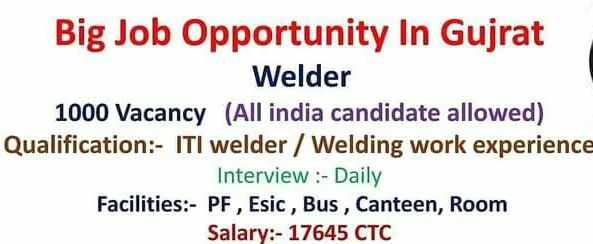 Non ITI  Welding Skills And ITI Welder Job Opportunity In Gujarat,Salary 17645/- CTC