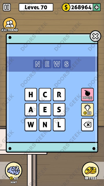 The answer for Escape Room: Mystery Word Level 70 is: NEWS