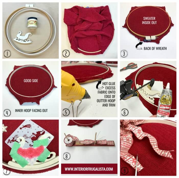 Upcycled Embroidery Hoop Sweater Wreath Steps