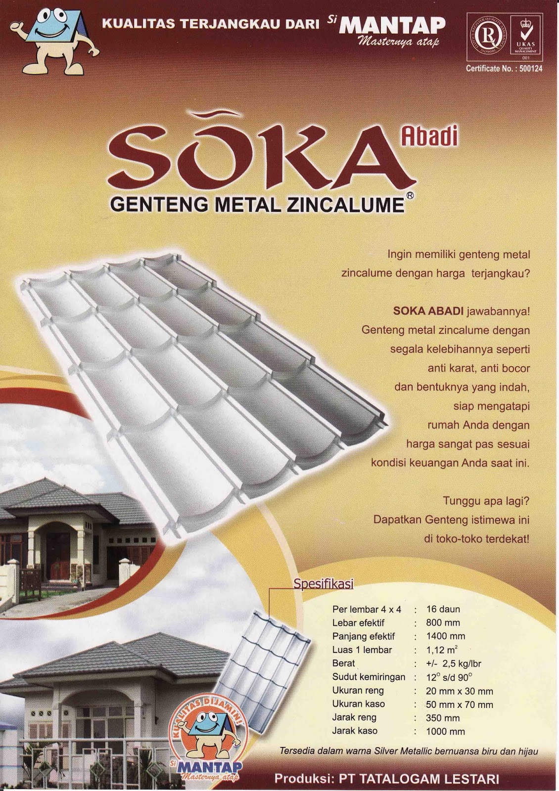 Daftar Harga genteng metal Spandek multi roof di Malang 