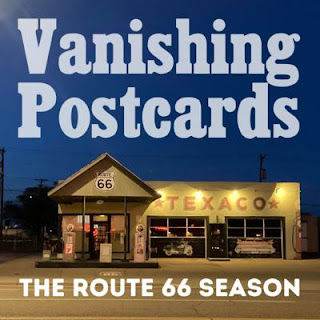 Graphic of Texaco gas station with Vanishing Postcards