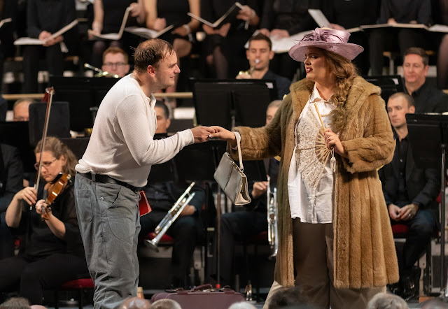 Vaughan Williams: The Pilgrim's Progress - Ross Cumming (Pilgrim), Lydia Shariff (Madam By Ends) - British Youth Opera at the Three Choirs Festival (Photo Dale Hodgett)