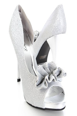 Silver Glitter Ruffle Round Peep Toes Platform Heels
