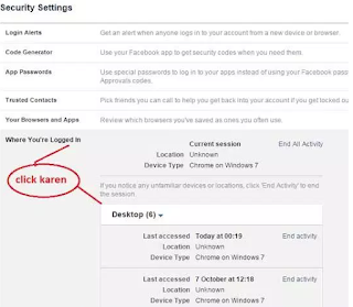 facebook option ‘where are you loged in