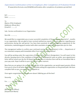 Confirmation Letter to Employee after Completion of Probation Period