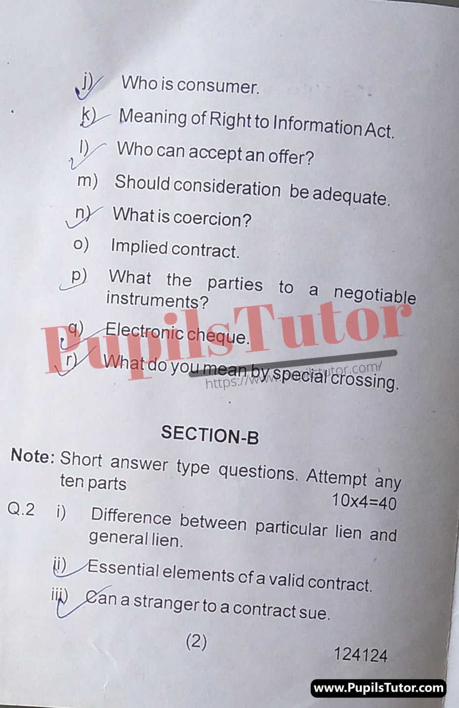 Haryana State Board of Technical Education (HSBTE) FAA (Finance Accounts And Auditing) Business Laws Second Semester Important Question Answer And Solution - www.pupilstutor.com (Paper Page Number 2)