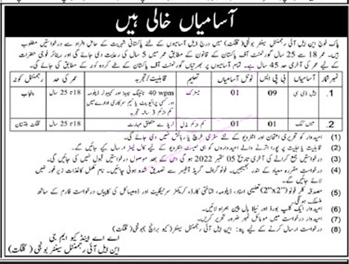 Pakistan Army NLI Regimental Center Bunji Gilgit Jobs 202