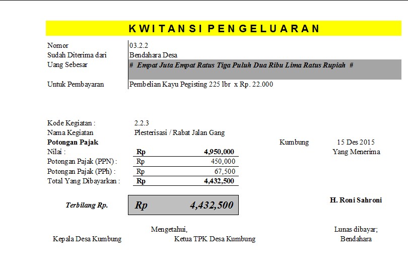 Format Laporan Buku Kas Umum (BKU) dan Kwitansi Dana Desa 