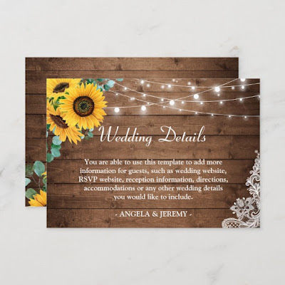  Rustic String Lights Sunflowers Wedding Details Enclosure Card