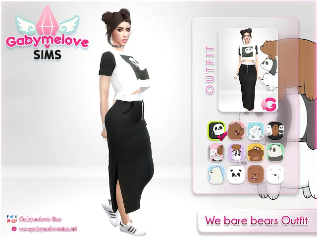 Sims 4 CC | Clothing: We bare bears (Escandalosos) long skirt Outfit for women | Ropa, falda larga, camiseta, sport, algodón, cotton, dress, conjunto, mujer, femenino, contenido personalizado, custom content, mod, mods
