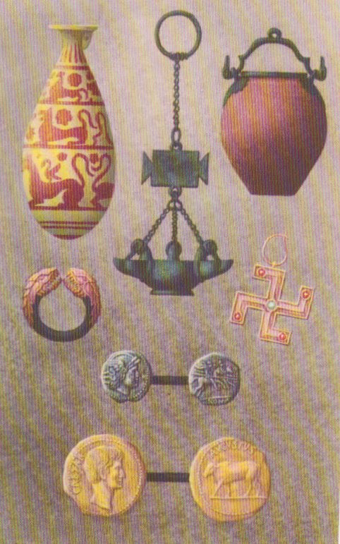 Romeinse munten, lampen en vaatwerk