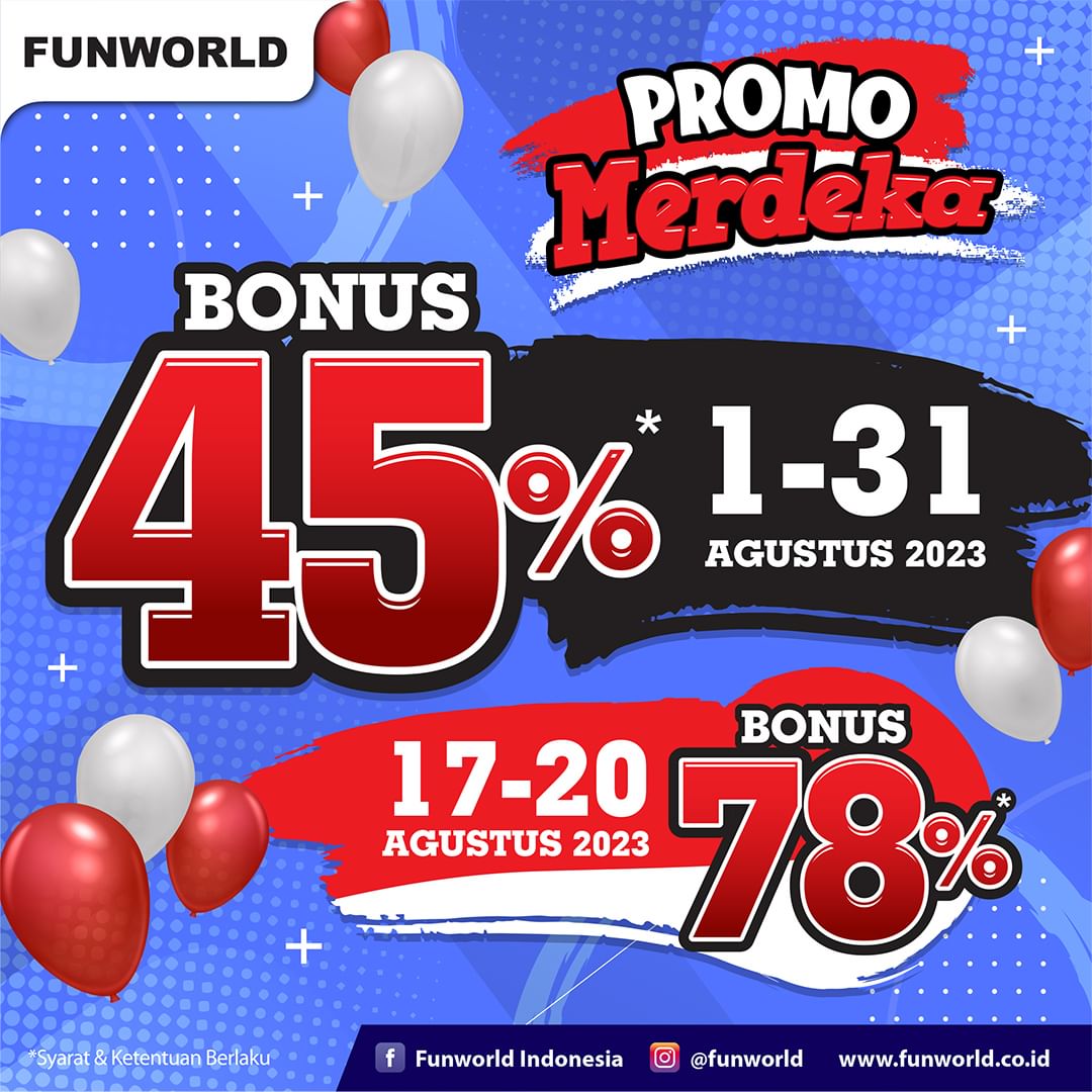 Promo FUNWORLD MERDEKA – BONUS TOP UP SALDO Hingga 78%