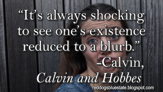 “It’s always shocking to see one’s existence reduced to a blurb.” -Calvin, _Calvin and Hobbes_