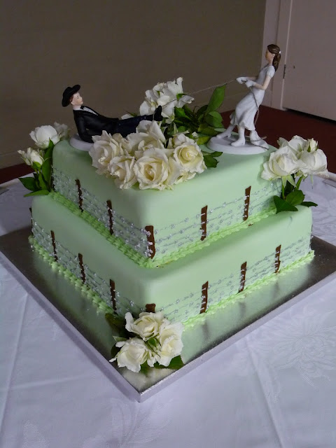 Country theme wedding 3 tier Chocolate mud cake covered with Chocolate and