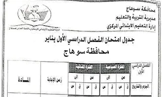 مواعيد امتحانات المرحلة الابتدائية ترم أول محافظة سوهاج