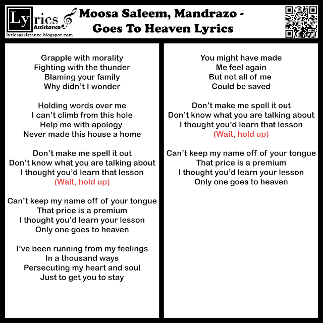 Moosa Saleem, Mandrazo - Goes To Heaven Lyrics | lyricsassistance.blogspot.com