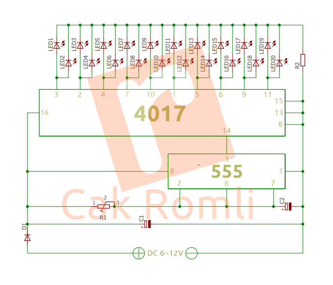 Rangkaian Running LED IC 555 dan 4017