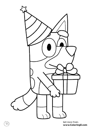 Bluey holding birthday gift coloring page