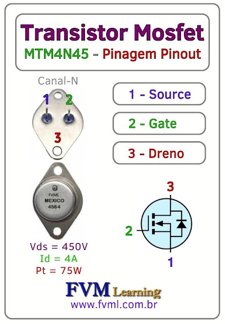 Datasheet-Pinagem-Pinout-Transistor-Mosfet-Canal-N-MTM4N45-Características-Substituição-fvml