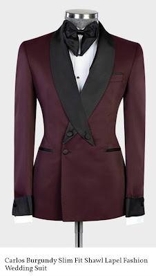 Carlos Burgundy Slim Fit Shawl Lapel Fashion Wedding Suit