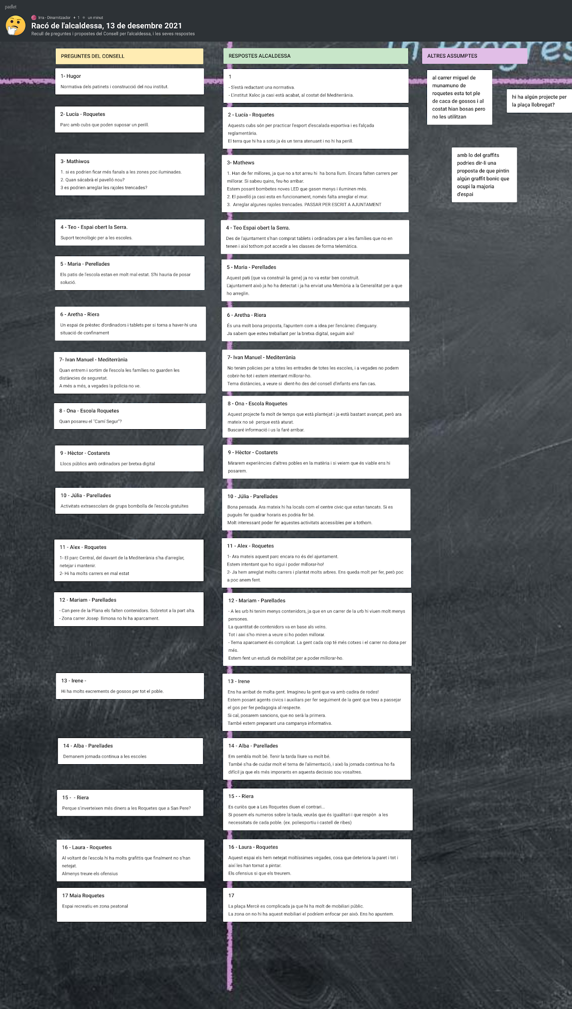 Preguntes i respostes del Racó de l'alcaldessa