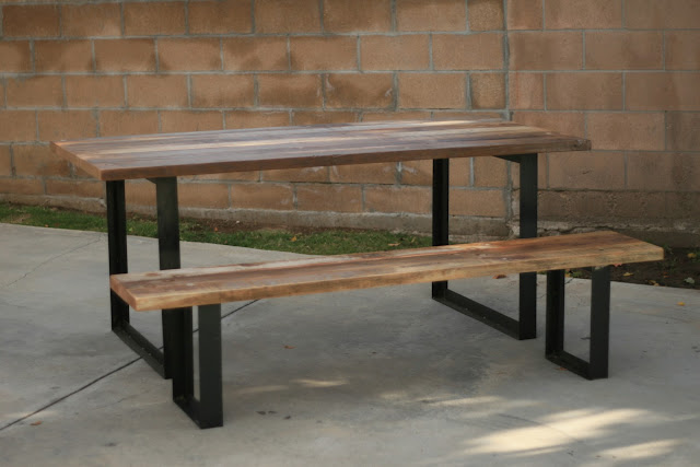 ... | Reclaimed Wood Furniture: Outdoor Table + Bench with Metal Legs
