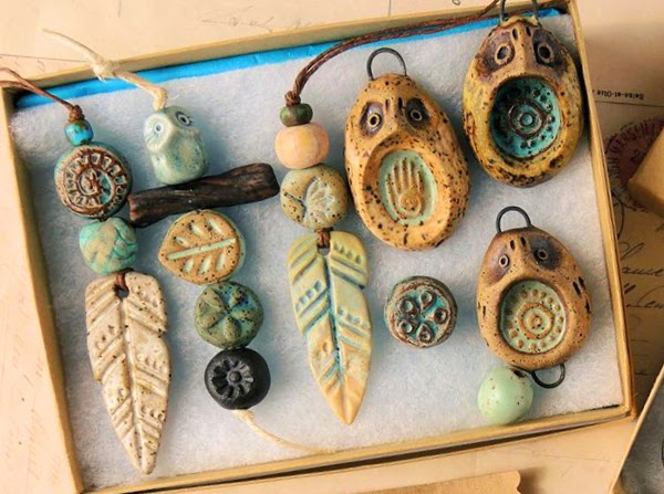 Ceramic beads and pendants from Karen Totten of Starry Road Studio