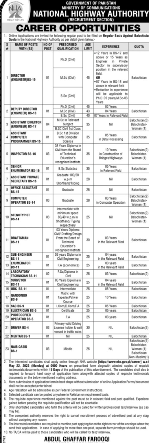 Sunday jobs paper for jobs opportunity at National Highway Authority NHA Islamabad 2023