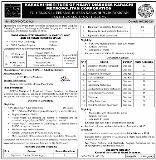 Career Opportunity At Karachi Institute Of Heart Diseases 2024 (244 Posts)