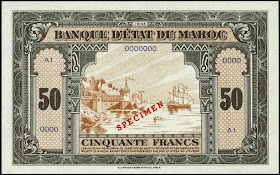 Morocco 50 Francs banknote 1943