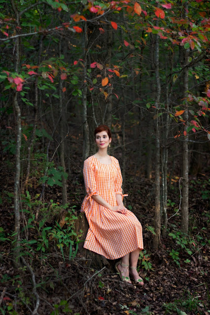 Orange white gingham Dress from Shein fall fashion 2019