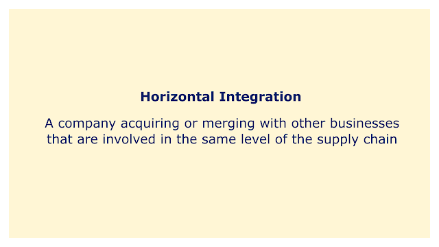 A company acquiring or merging with other businesses that are involved in the same level of the supply chain.