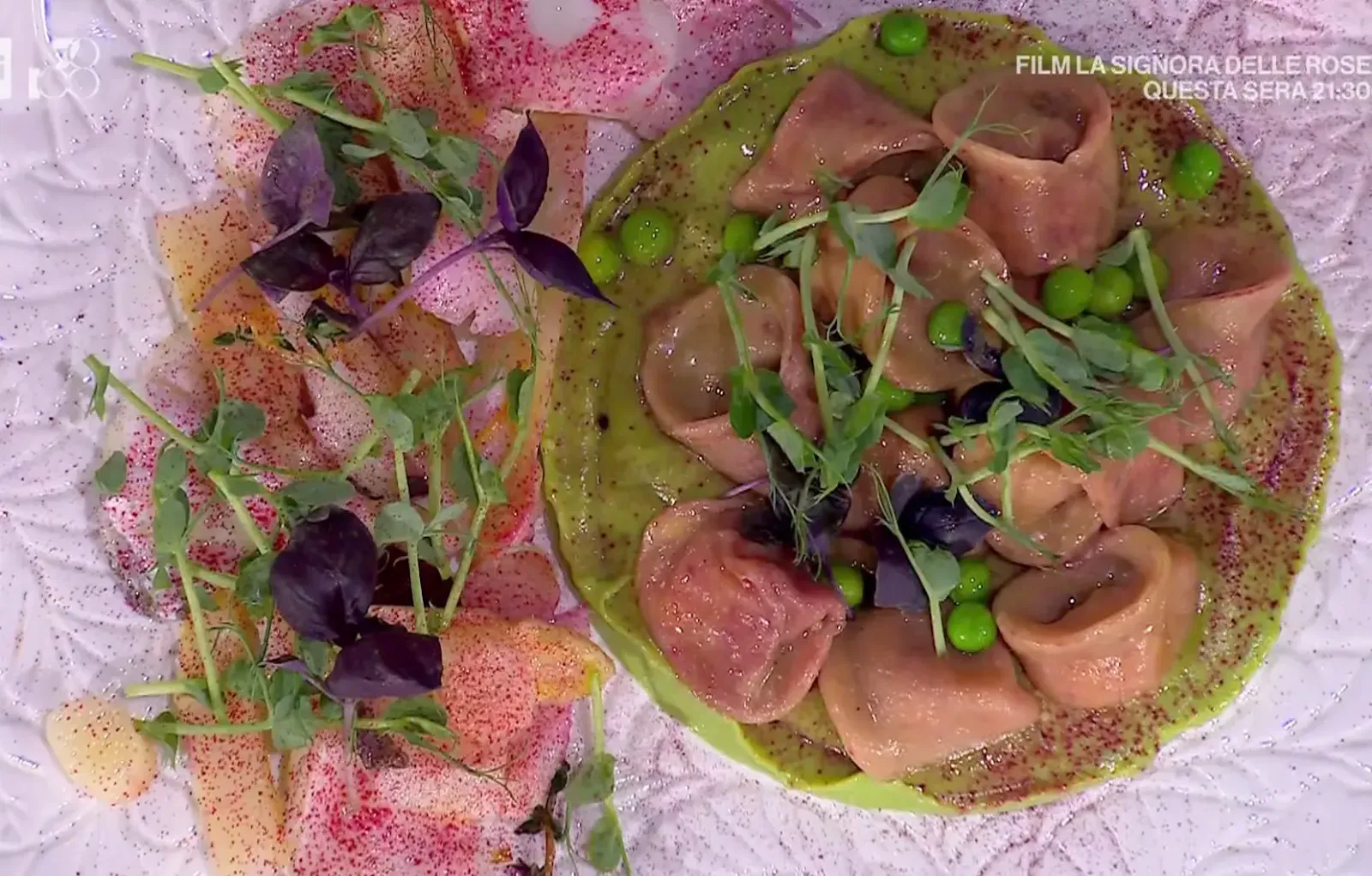 Ravioli di baccalà su crema di piselli di Gian Piero Fava