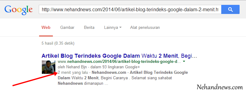 Artikel Blog Terindeks Google Dalam Waktu 2 Menit, Begini Caranya 