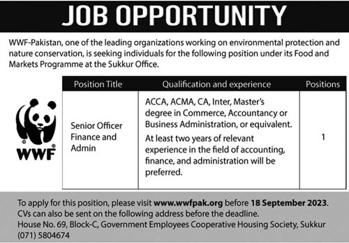 Latest Jobs Opportunity at WWF Pakistan in Sukkur 2023 - Thesevenfact.com