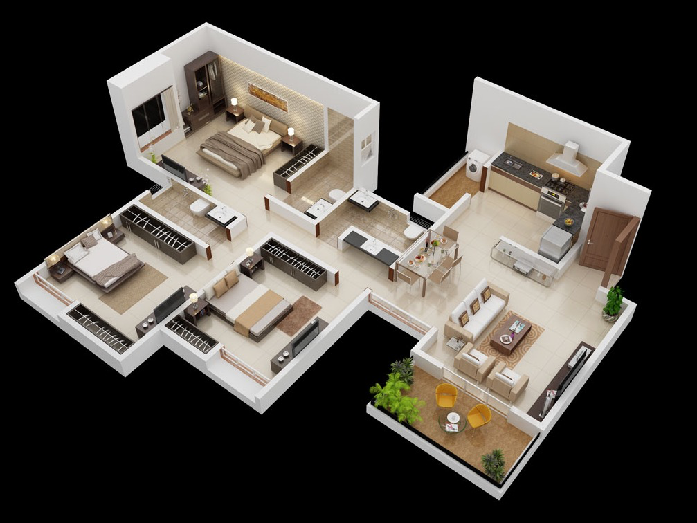 Most concrete block (cmu) homes have 2 x 4 or 2 x 6 exterior walls on the 2nd story. 25 More 3 Bedroom 3d Floor Plans