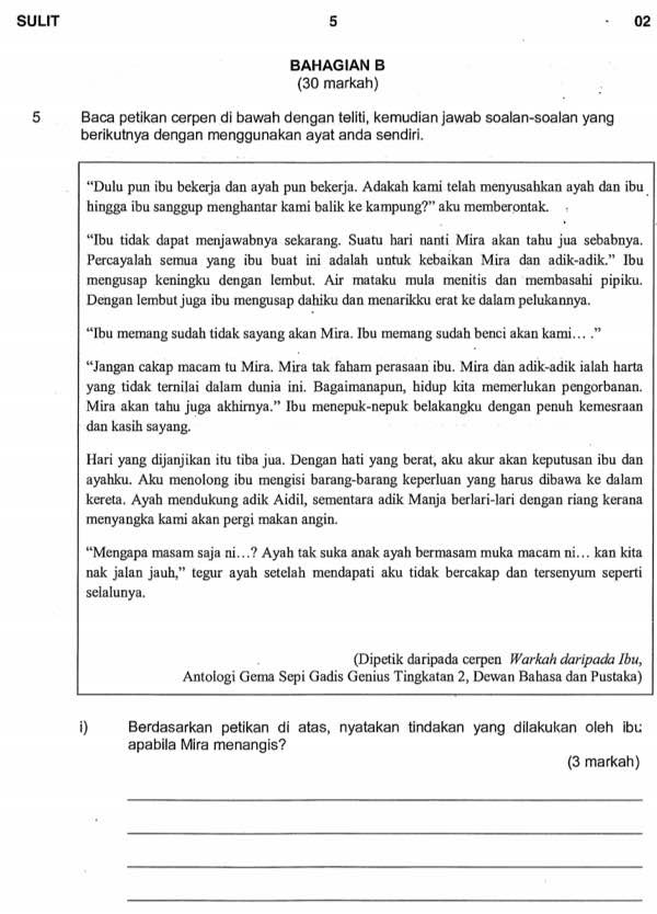 Soalan Bahasa Melayu Pt3 Tingkatan 1 - Contoh Moo