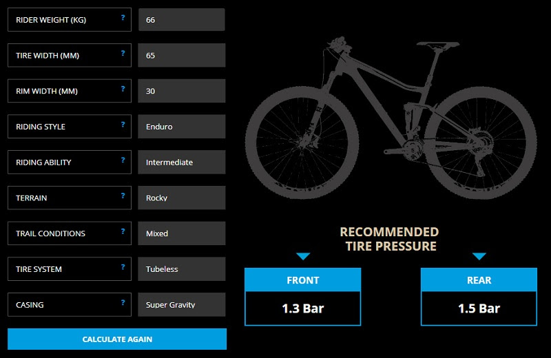 To work out the correct air pressure for your mountain bike tyres, use the following approach: Schwalbe S Pressure Prof Cleverly Calculates Ideal Tire Pressures For Mtb Riders Bikerumor