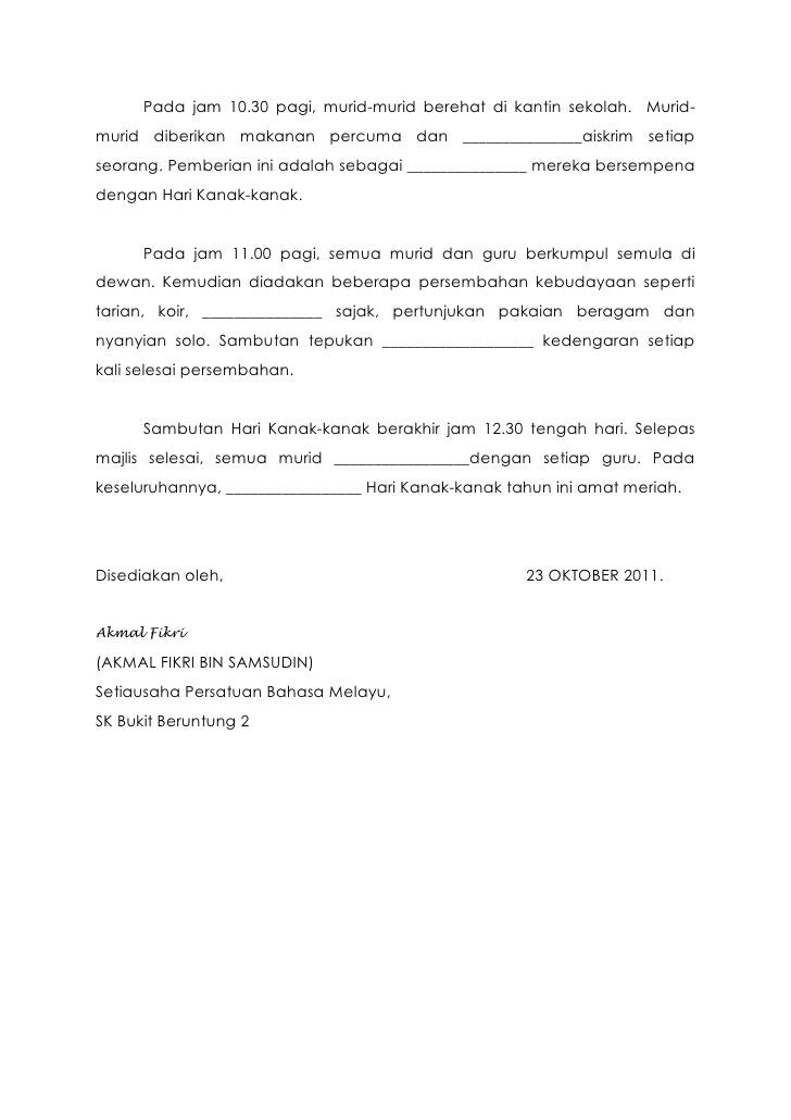 Contoh Karangan Laporan Hari Kokurikulum - Contoh Duri