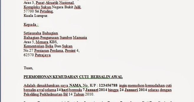 Surat Rasmi Permohonan Cuti Kerja - Contoh Gaul