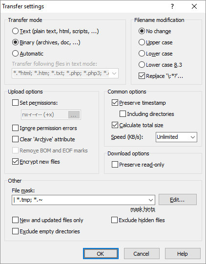 sftp binary option