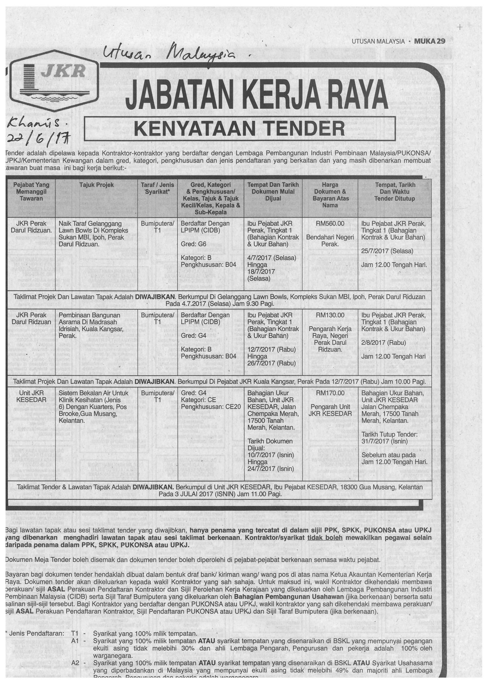 Pendaftaran hakmilik sebagaimana yang diperuntukkan di bawah ktn. Iklan Tender Naik Taraf Gelanggang Lawn Bowls Di Kompleks Sukan Mbi Ipoh Perak Darul Ridzuan G6