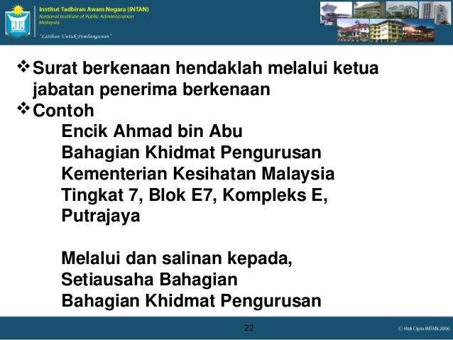 Contoh Surat Rasmi Kerajaan Dalam Bahasa Inggeris - Surat CC