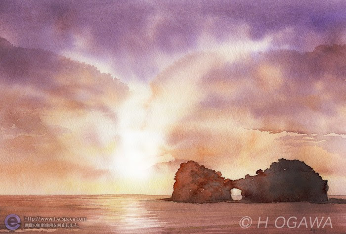 無料イラスト画像 最高の海 夕日 イラスト 色鉛筆