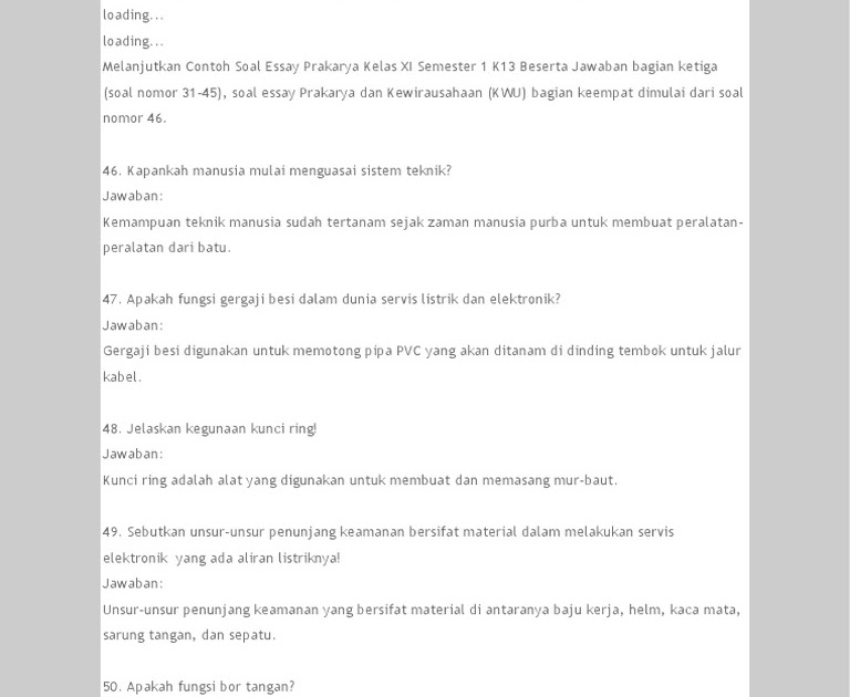 Soal Prakarya Essay Kelas 11 Dunia Sosial